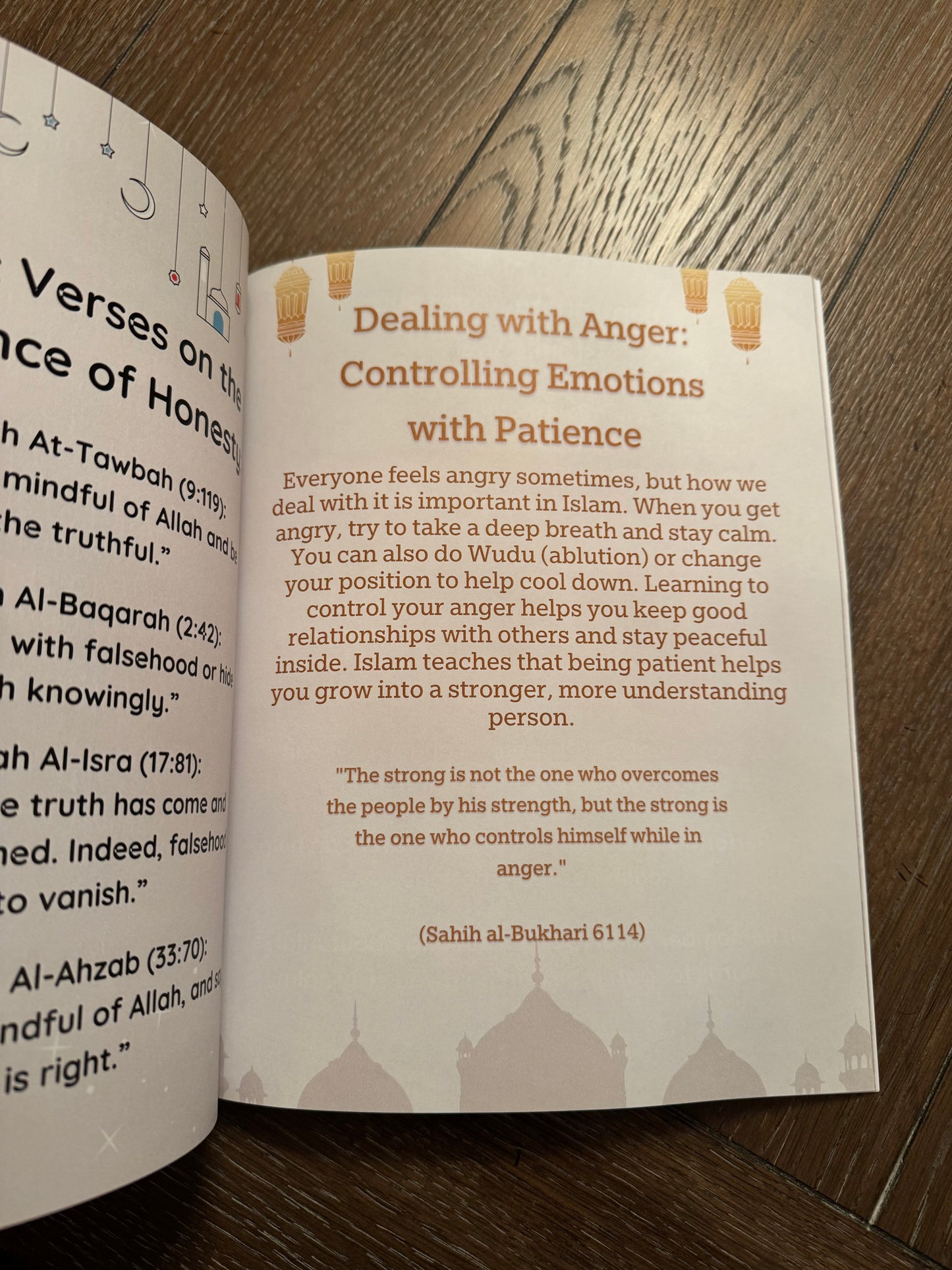 Page from the book showing how to deal with anger the correct way