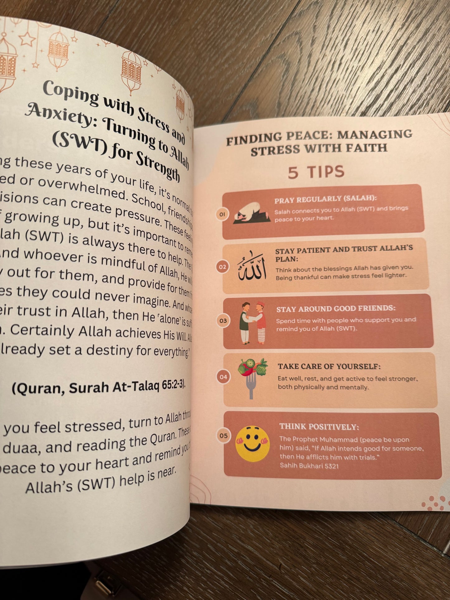 Page from the book offering insights on achieving peace and managing stress
