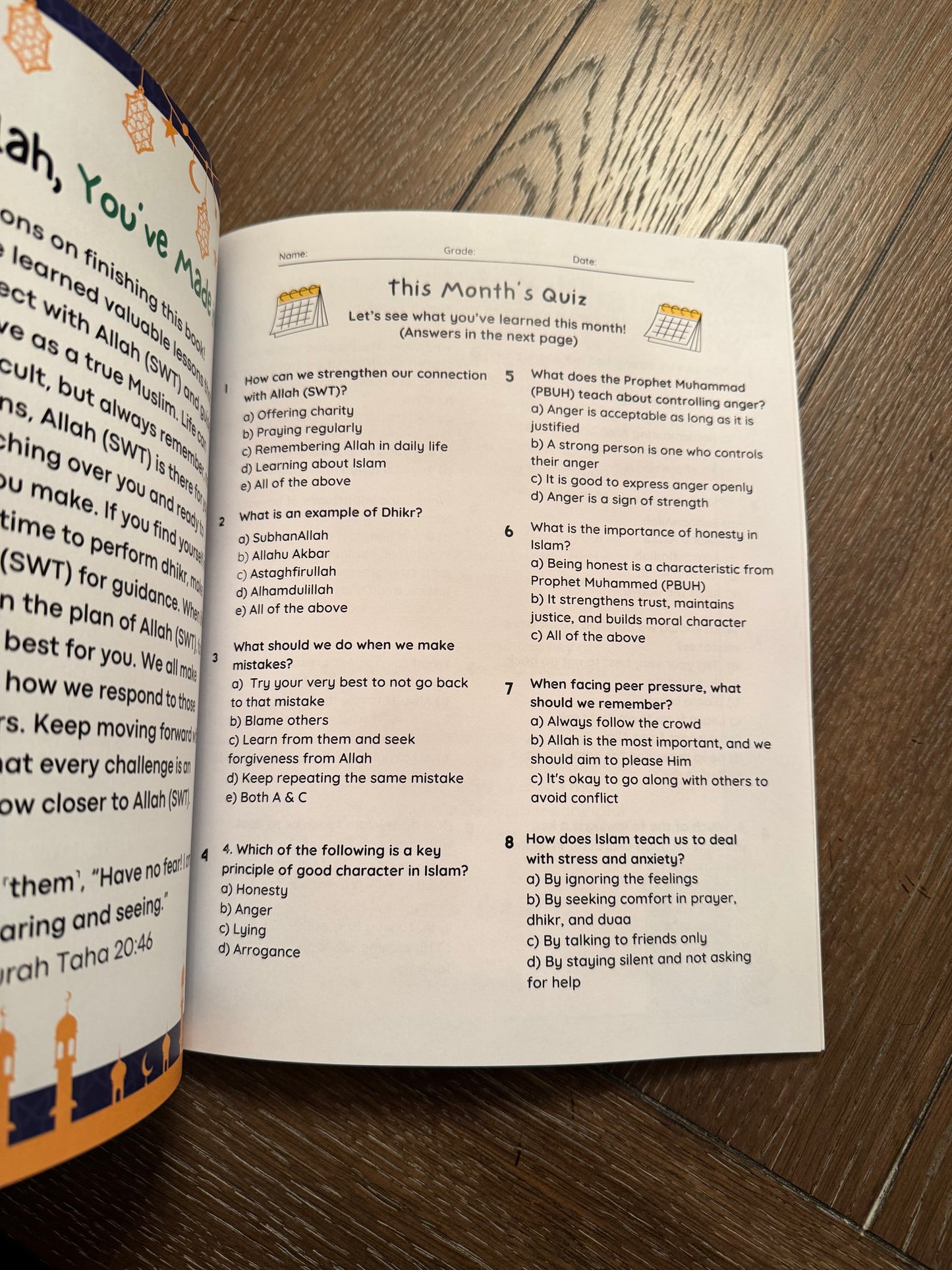 Page from the book featuring a quiz to test understanding through interactive learning