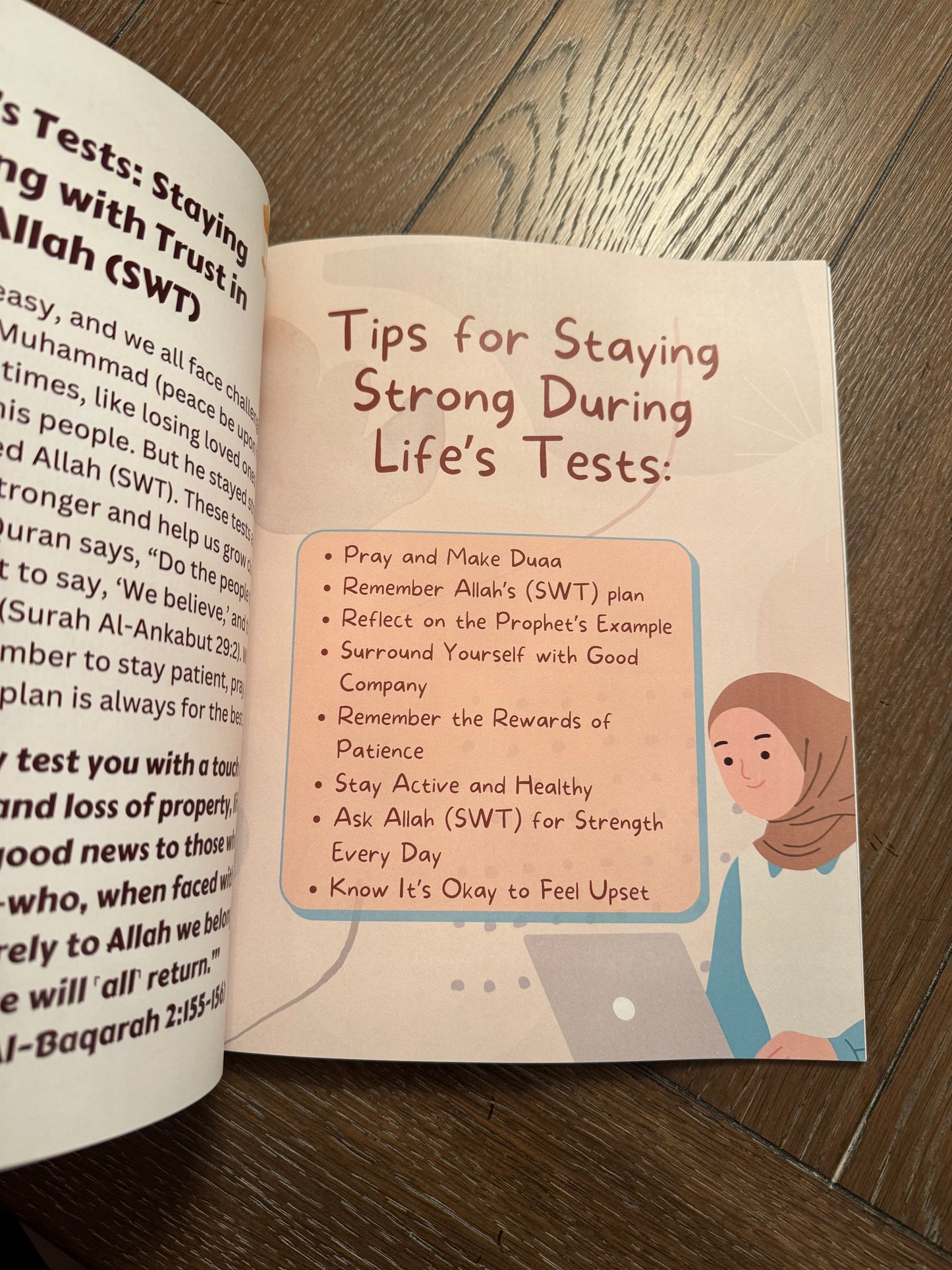 Page from the book offering tips on staying strong