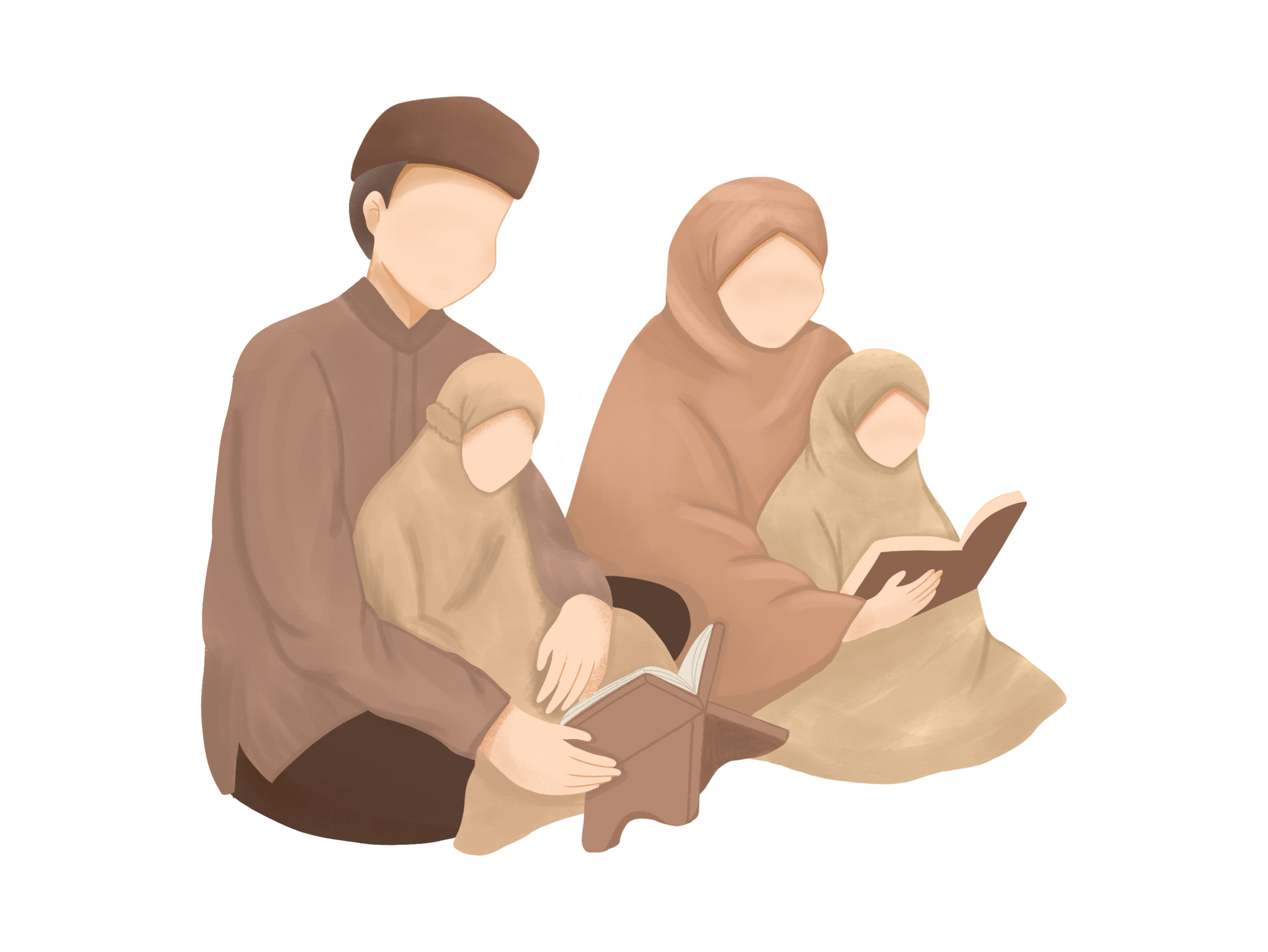 A family gathered together, reading the Quran