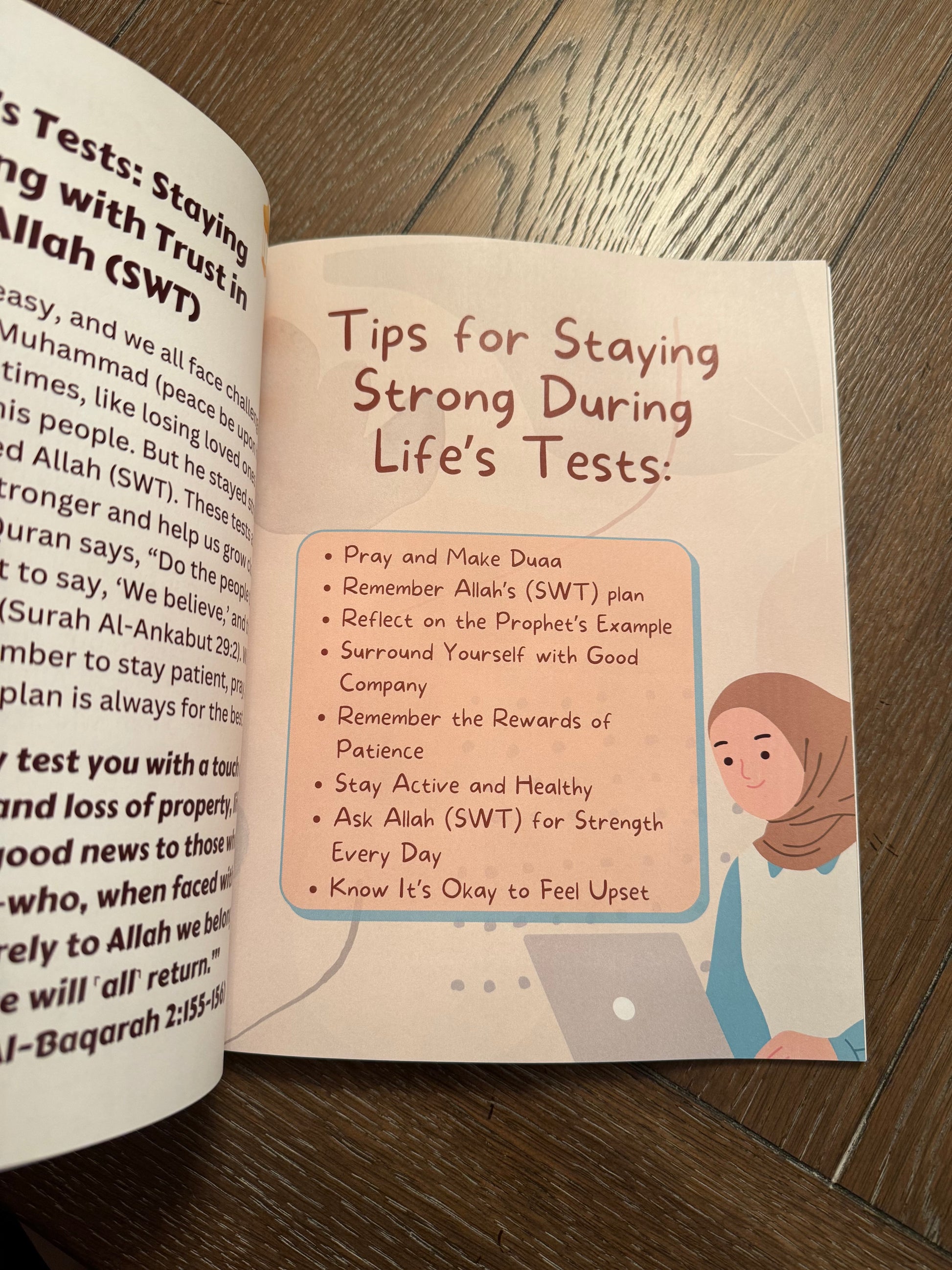 Page from the book offering tips on staying strong